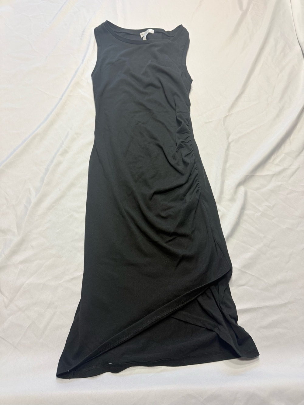 Leith Black Sleeveless Ruched Midi Dress